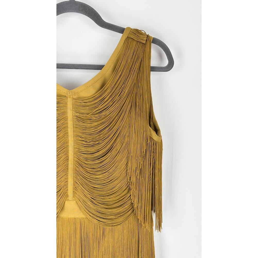 Karen Millen Maxi Draped Fringe Knitted Mini Dress Chartreuse Womens Medium New - Picture 5 of 11